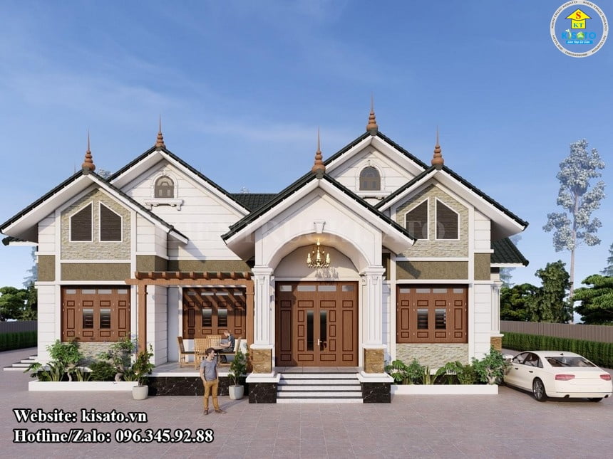 Phối cảnh 3D mẫu nhà vườn tân cổ điển mái Thái