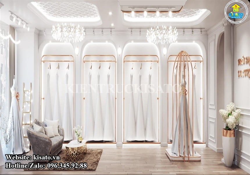 Mẫu thiết kế tiệm áo cưới theo phong cách nội thất tân cổ điển