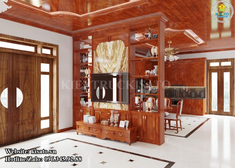 Mẫu nội thất phòng khách tân cổ điển gỗ