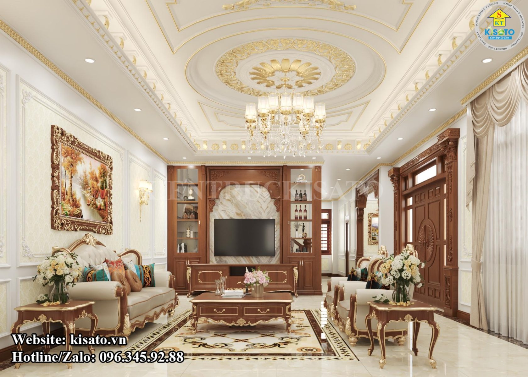 Thiết kế nội thất phòng khách tân cổ điển đẹp -NT180006