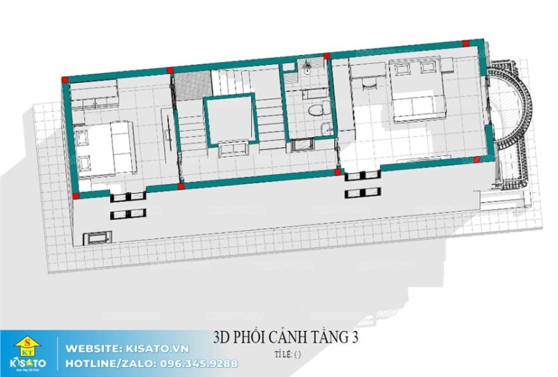 Mặt bằng công năng 3D mẫu nội thất biệt thự